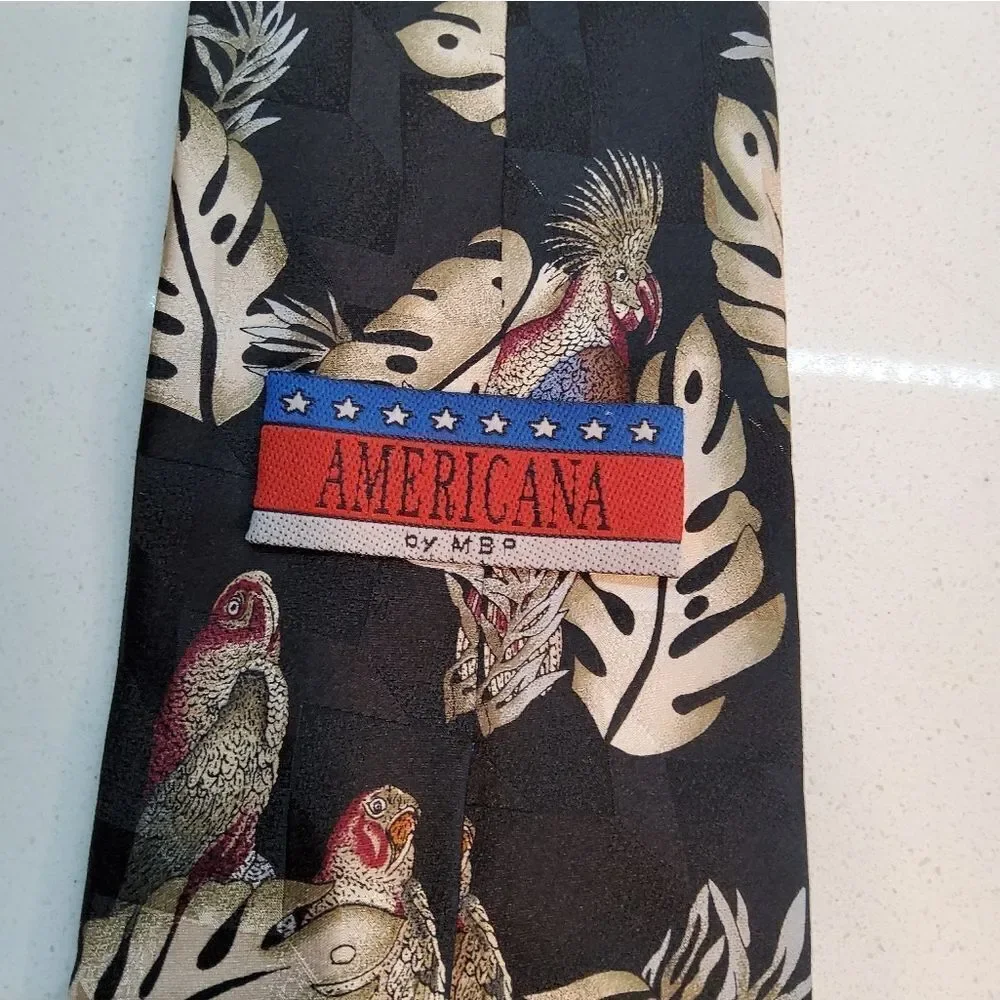 AMERICANA by MB Parrots Print Silk Tie